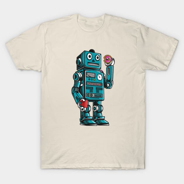 Robot Mornings With Coffee And A Donut T-Shirt by LittleBunnySunshine